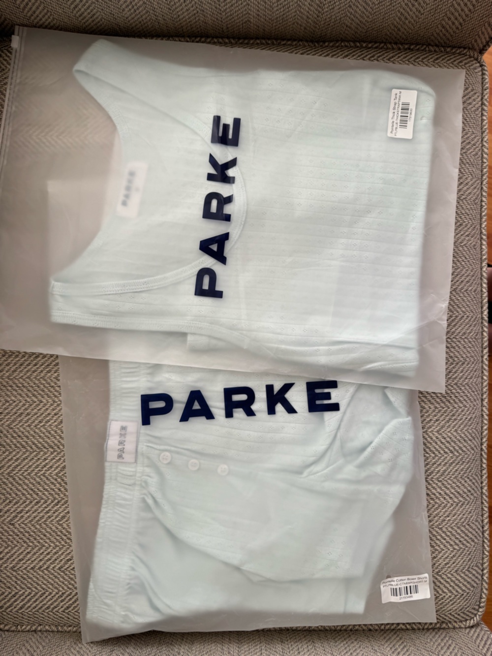 Parke Bridal Set - Pointelle Tank and Pointelle Cotton Boxer Shorts - Pale Blue